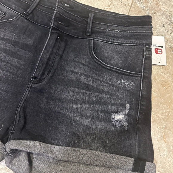 Women's Black Denim Shorts - Picture 2 of 7